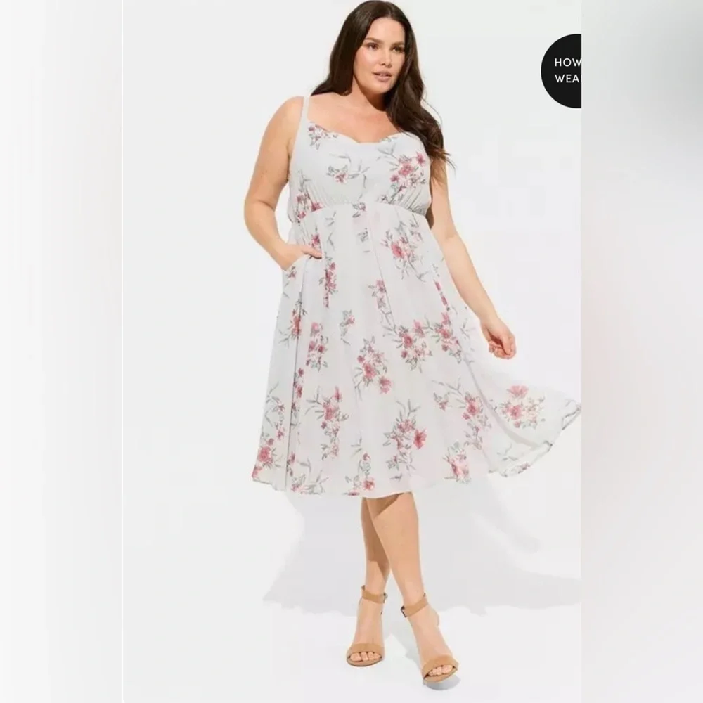 Torrid Fallover Floral Chiffon Cowl Neck Dress Women Plus Size 2X Cottagecore